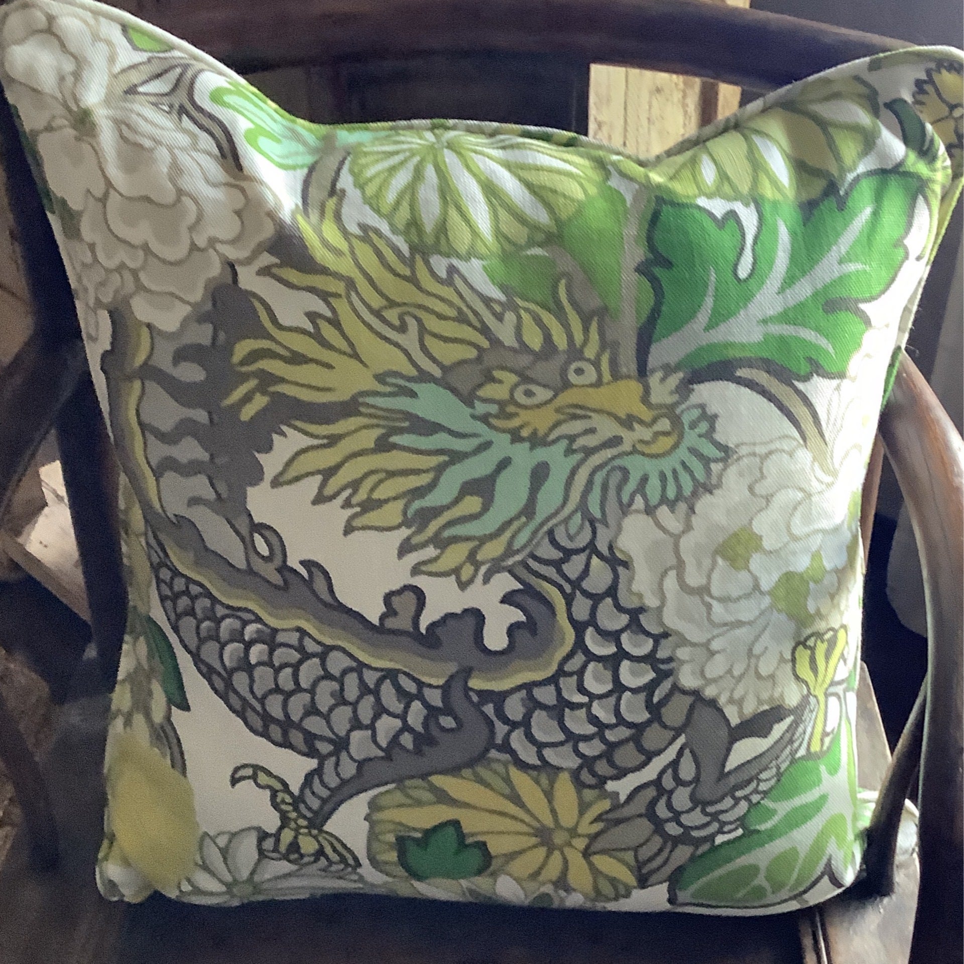 Schumacher Chiang Mai Dragon Pillow with feather and down fill